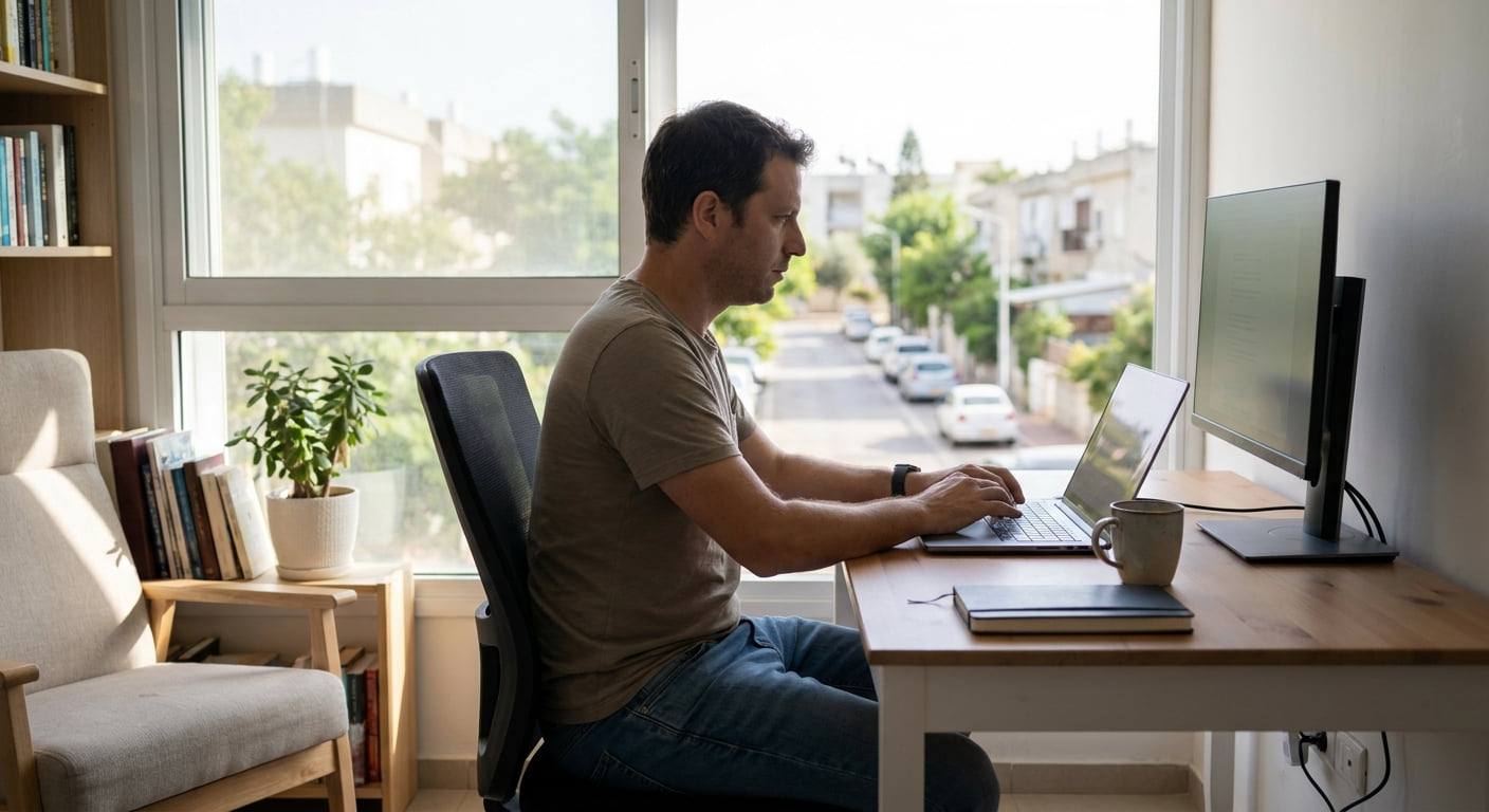 Remote work scene in Kiryat Motzkin