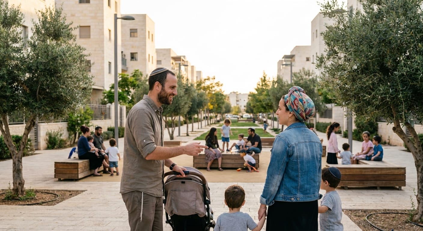 Family enjoying community life in Kiryat Arba