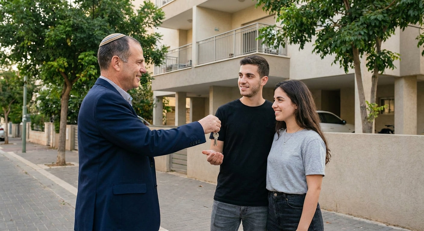 A couple discussing property investment in Yavne