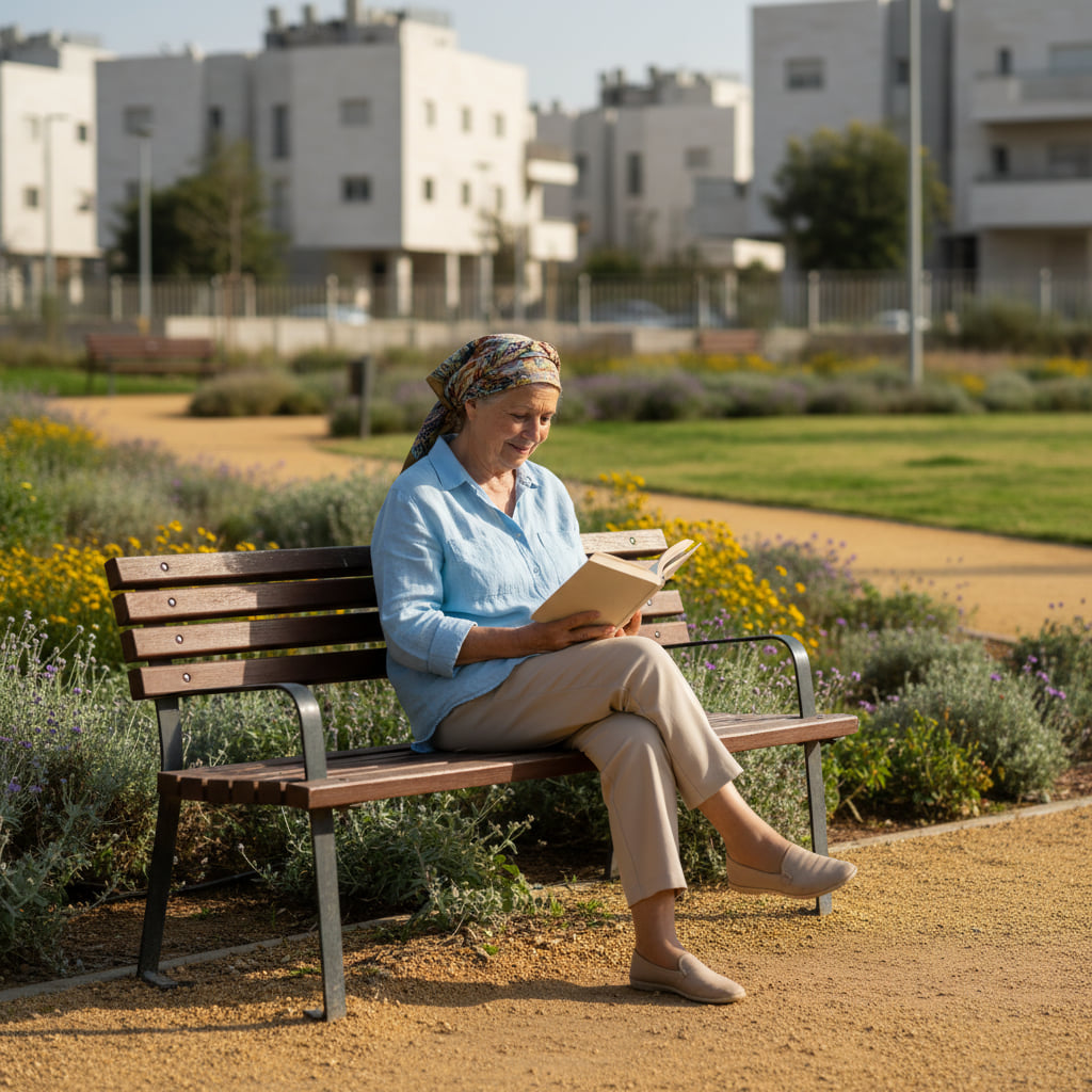 Retiree couple enjoying a quiet street in Holon