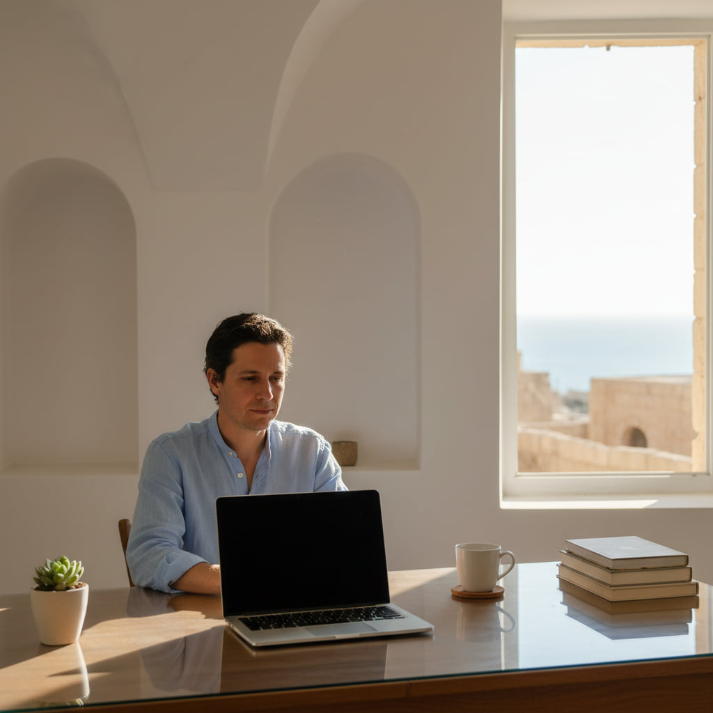 Remote worker in a home office in Akko