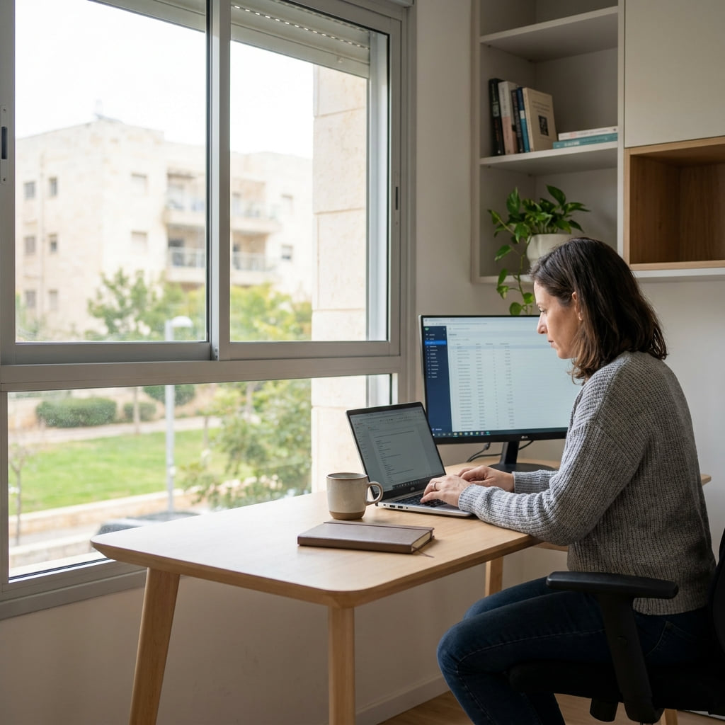 A remote worker in a home office in Modi'in